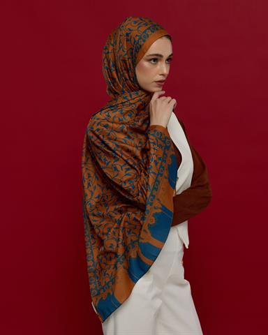 S-LALE-22 Hardal Zerafeti & Safir Lale Bahçesi Desen Şal