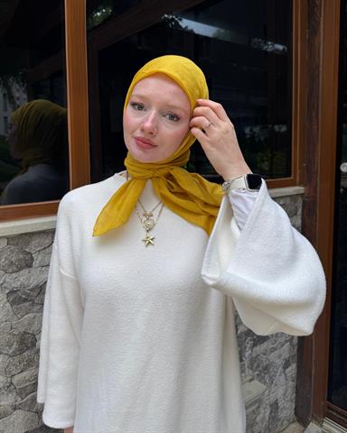 Hardal Zikzak Lyocell Bambu Jakar Eşarp