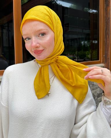 Hardal Zikzak Lyocell Bambu Jakar Eşarp