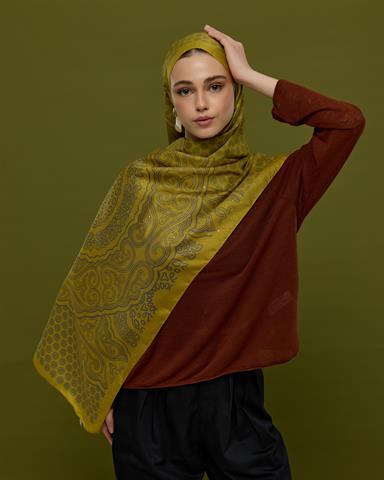 SV-BAL-46 Hasat Sarısı & Kurşun Gri Bala Hatun Desen  Şal