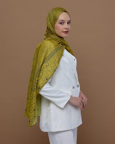 S-EFSUNLU-46 Hasat Sarısı & Kurşun Gri Efsunlu Desen Şal