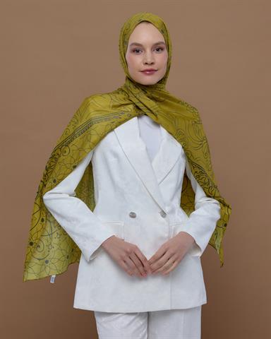 S-EFSUNLU-46 Hasat Sarısı & Kurşun Gri Efsunlu Desen Şal