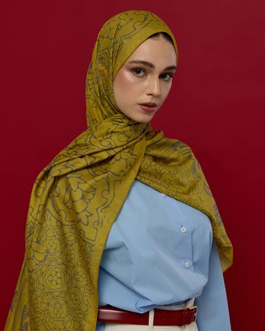 S-HAREM-46 Hasat Sarısı & Kurşun Gri Harem Rüyası Desen Şal