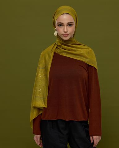 SV-HURREM-46 Hasat Sarısı & Kurşun Gri Hürrem Desen  Şal