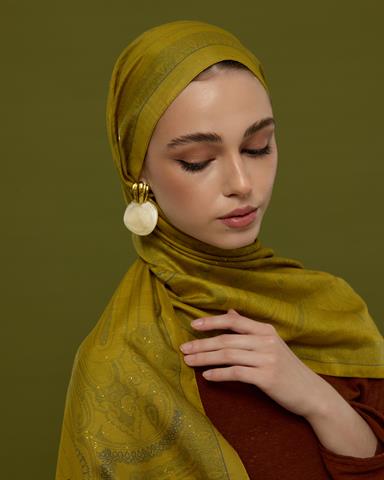 SV-HURREM-46 Hasat Sarısı & Kurşun Gri Hürrem Desen  Şal