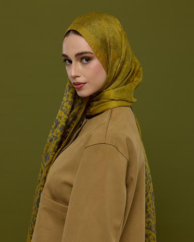 S-SARAYLI-46 Hasat Sarısı & Kurşun Gri Saraylı Desen Şal