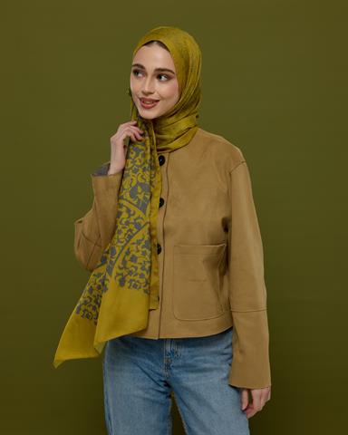 S-SARAYLI-46 Hasat Sarısı & Kurşun Gri Saraylı Desen Şal