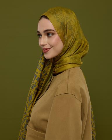 S-SARAYLI-46 Hasat Sarısı & Kurşun Gri Saraylı Desen Şal
