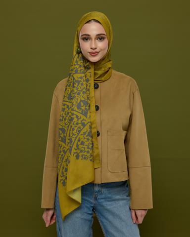 S-SARAYLI-46 Hasat Sarısı & Kurşun Gri Saraylı Desen Şal