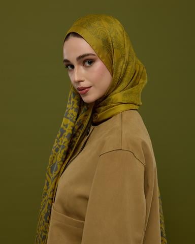 S-SARAYLI-46 Hasat Sarısı & Kurşun Gri Saraylı Desen Şal