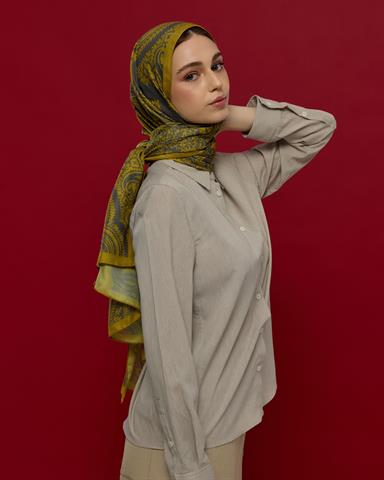 S-SULTANİ-46 Hasat Sarısı & Kurşun Gri Sultani Desen Şal