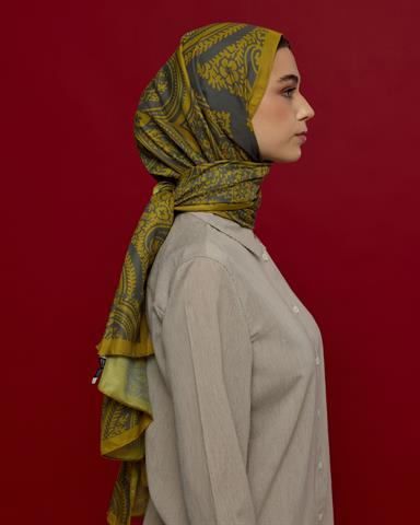 S-SULTANİ-46 Hasat Sarısı & Kurşun Gri Sultani Desen Şal