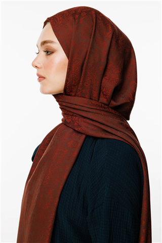 Acı Kahve-Kahve Henna Desen Çift Taraflı Şal