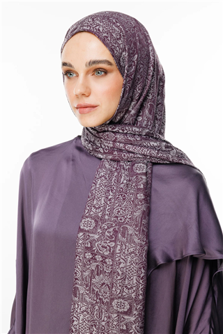 Mor-Gri Henna Desen Çift Taraflı Şal