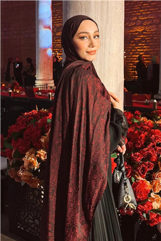 Siyah-Bordo Henna Desen Çift Taraflı Şal
