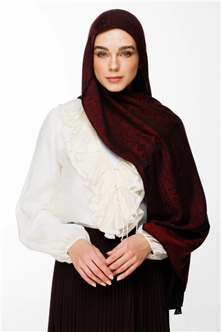 Siyah-Bordo Henna Desen Çift Taraflı Şal