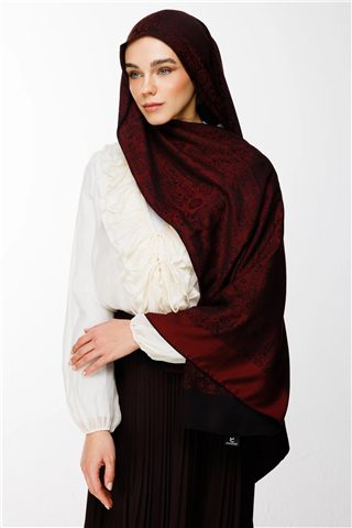 Siyah-Bordo Henna Desen Çift Taraflı Şal