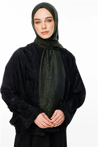 Siyah-Haki Henna Desen Çift Taraflı Şal