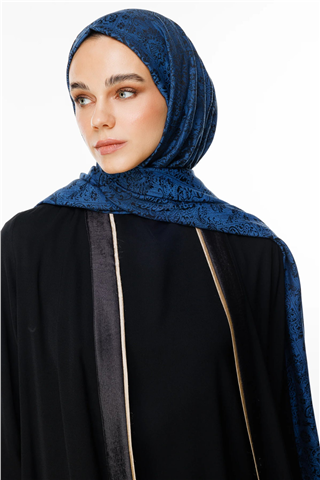 Siyah-İndigo Henna Desen Çift Taraflı Şal