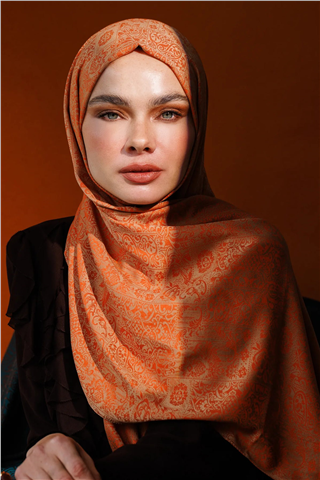Tarçın-Bej Henna Desen Çift Taraflı Şal