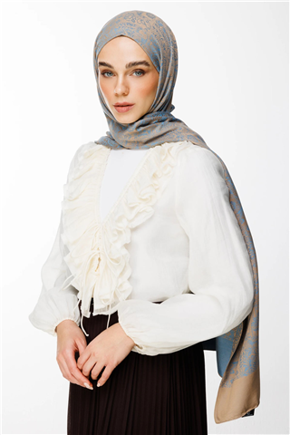 Vizon-Turkuaz Henna Desen Çift Taraflı Şal