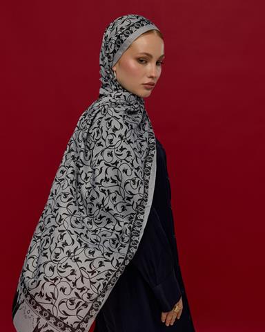 S-LALE-66 İnci & Siyah Lale Bahçesi Desen Şal