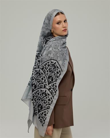 S-SARAYLI-66 İnci & Siyah Saraylı Desen Şal