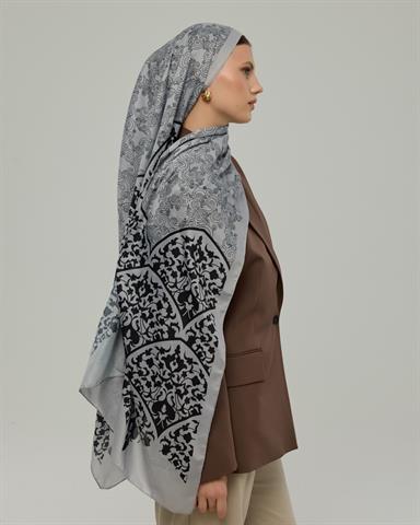 S-SARAYLI-66 İnci & Siyah Saraylı Desen Şal