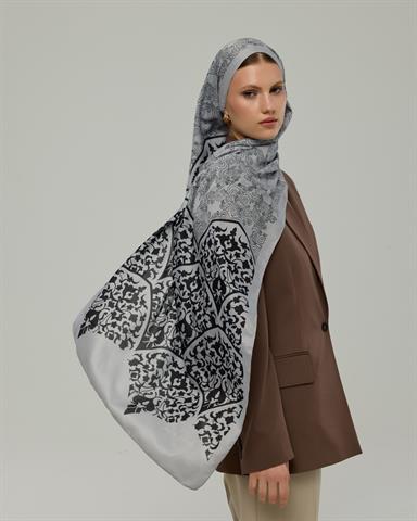 S-SARAYLI-66 İnci & Siyah Saraylı Desen Şal