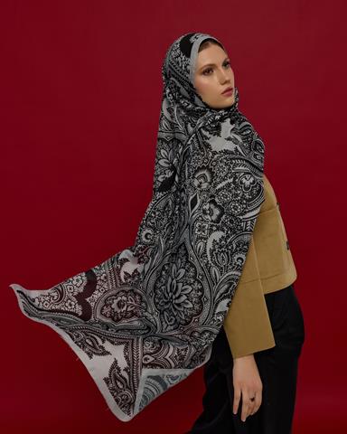 S-SULTANİ-66 İnci & Siyah Sultani Desen Şal