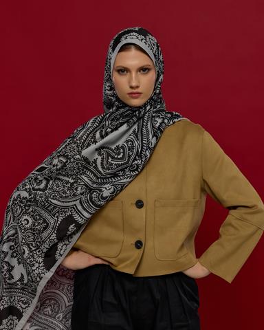 S-SULTANİ-66 İnci & Siyah Sultani Desen Şal