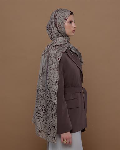 S-EFSUNLU-12 İnci Taşı & Tarçın Kabuk Efsunlu Desen Şal