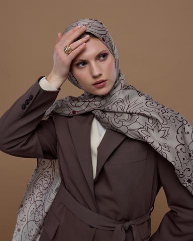 S-EFSUNLU-12 İnci Taşı & Tarçın Kabuk Efsunlu Desen Şal