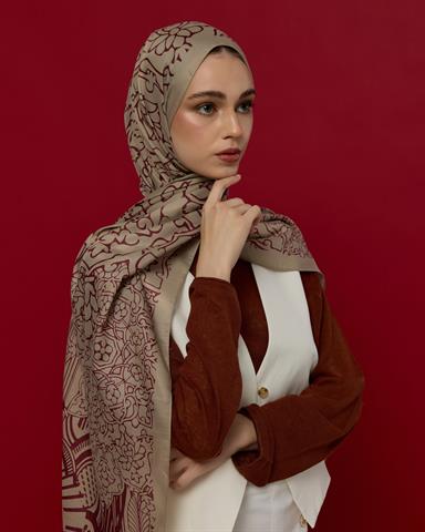 S-HAREM-12 İnci Taşı & Tarçın Kabuk Harem Rüyası Desen Şal