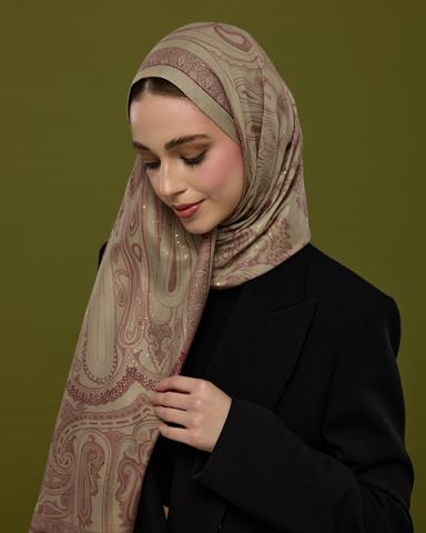 SV-HURREM-12 İnci Taşı & Tarçın Kabuk Hürrem Desen  Şal