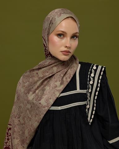 S-SARAYLI-12 İnci Taşı & Tarçın Kabuk Saraylı Desen Şal