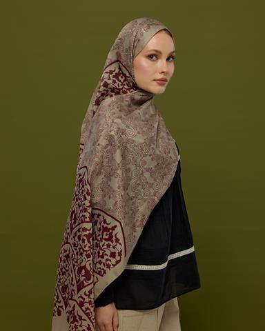 S-SARAYLI-12 İnci Taşı & Tarçın Kabuk Saraylı Desen Şal