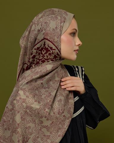 S-SARAYLI-12 İnci Taşı & Tarçın Kabuk Saraylı Desen Şal