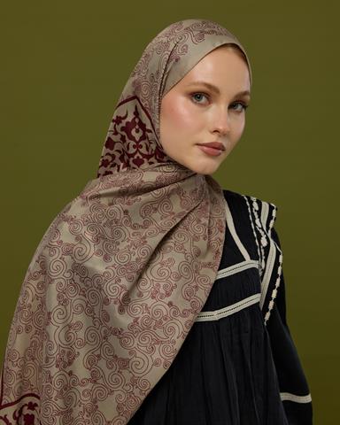 S-SARAYLI-12 İnci Taşı & Tarçın Kabuk Saraylı Desen Şal