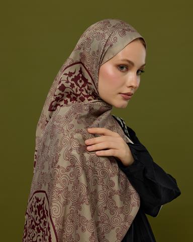 S-SARAYLI-12 İnci Taşı & Tarçın Kabuk Saraylı Desen Şal