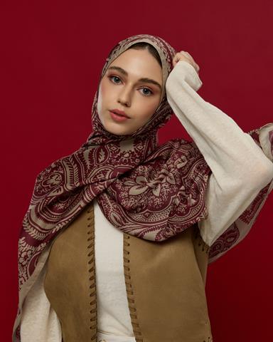 S-SULTANİ-12 İnci Taşı & Tarçın Kabuk Sultani Desen Şal