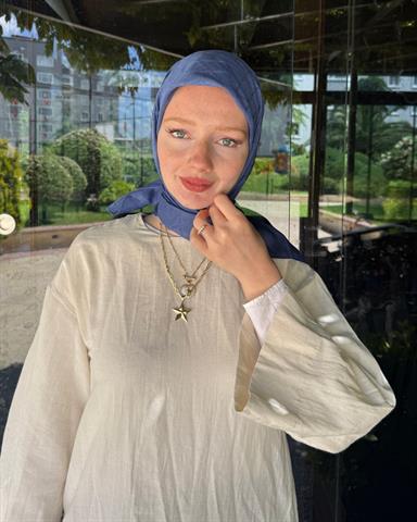 İndigo Baklava Lyocell Bambu Jakar Eşarp