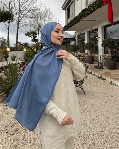 İndigo Döngü Desen Jakar Şal