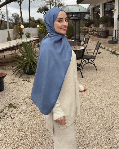 İndigo Döngü Desen Jakar Şal