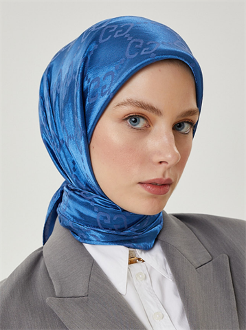 İndigo G Desen Parlak Jakar Eşarp