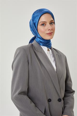 İndigo G Desen Parlak Jakar Eşarp