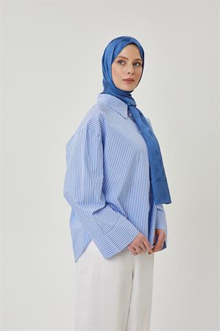 İndigo Taş Desen İpeksi Jakar Şal