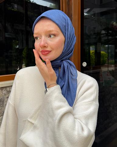 İndigo Zikzak Lyocell Bambu Jakar Eşarp