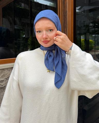 İndigo Zikzak Lyocell Bambu Jakar Eşarp