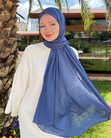 İndigo Zikzak Lyocell Bambu Jakar Şal